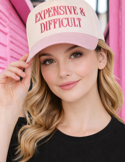 Expensive & Difficult Embroidered Hat Pink and Cream Colors