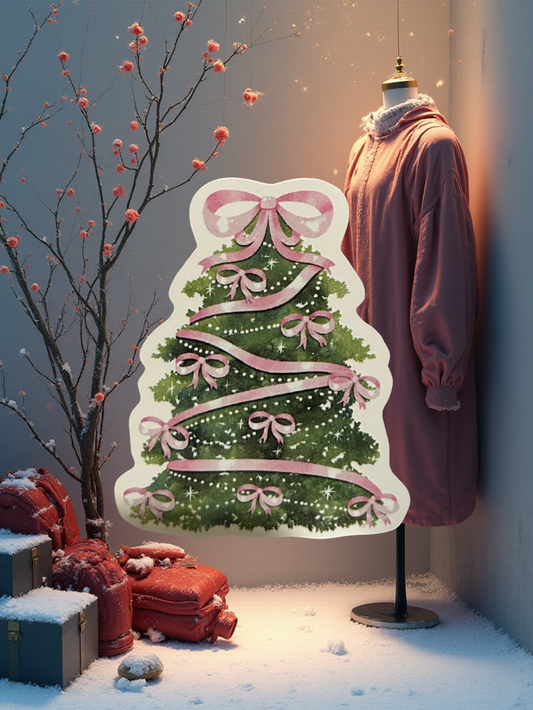 Coquette Christmas Tree Pink Ribbons Beautiful Large Sticker