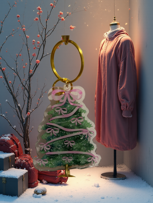 Cute Christmas Tree with Pink Bows Keychain