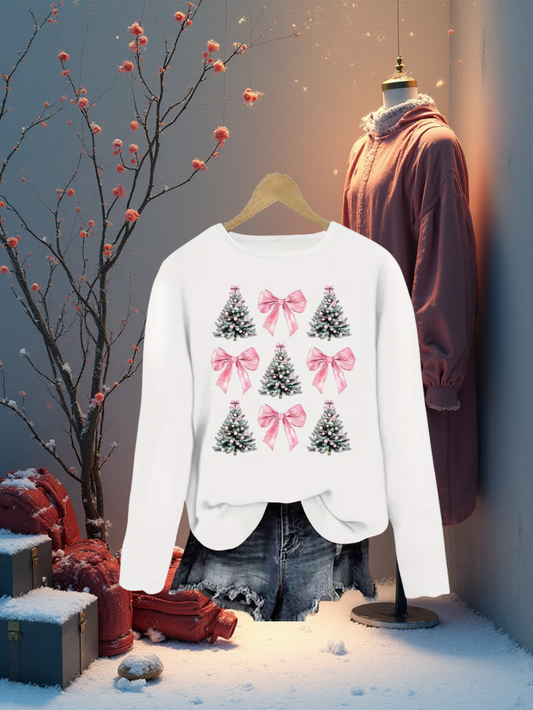 Long Sleeve Christmas tree and Pink Bows Top