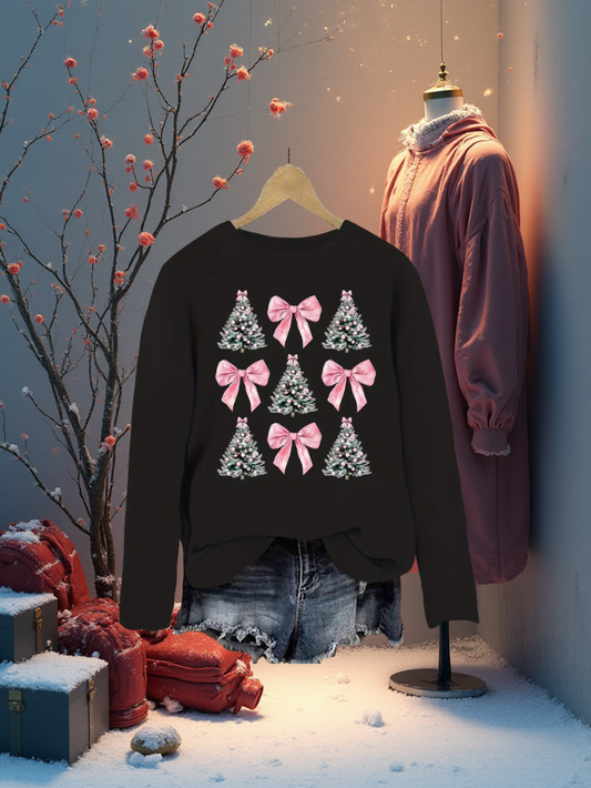 Long Sleeve Christmas tree and Pink Bows Top