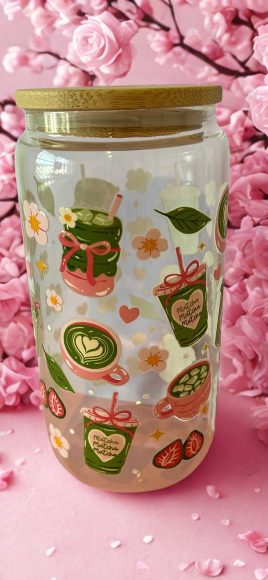 Green Tea Matcha Latte Iced Matcha Latte Glass Tumbler Design